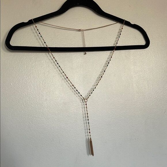 Jewelry - Gold Multicolored Beaded Lariat Necklace